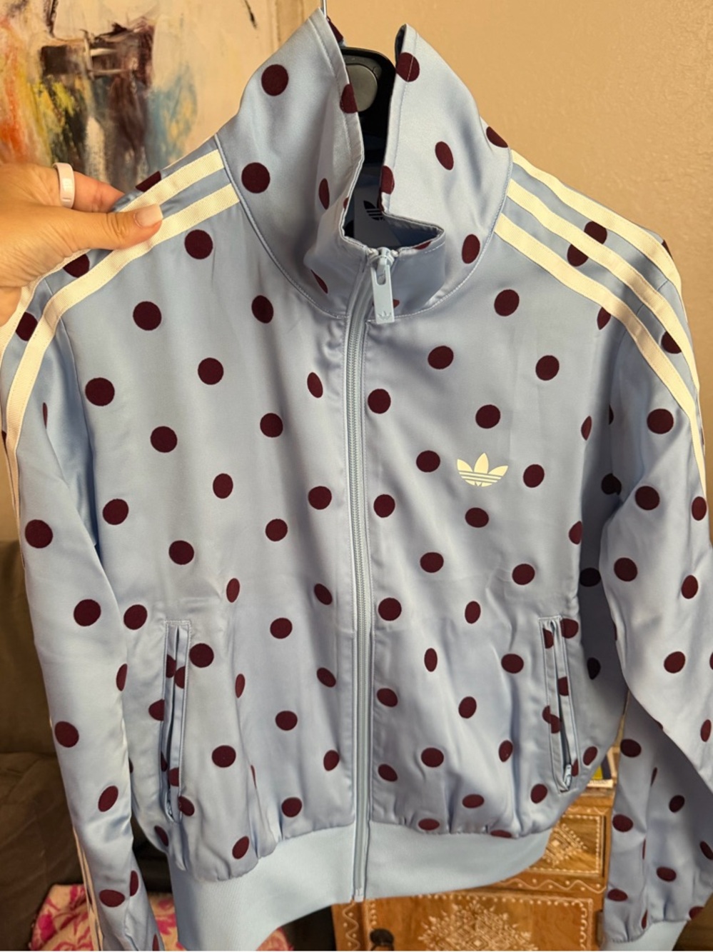 Adidas Originals Polka Dot Tracksuit Set - Light Blue & Maroon (Jacket & Shorts) - Picture 4 of 7